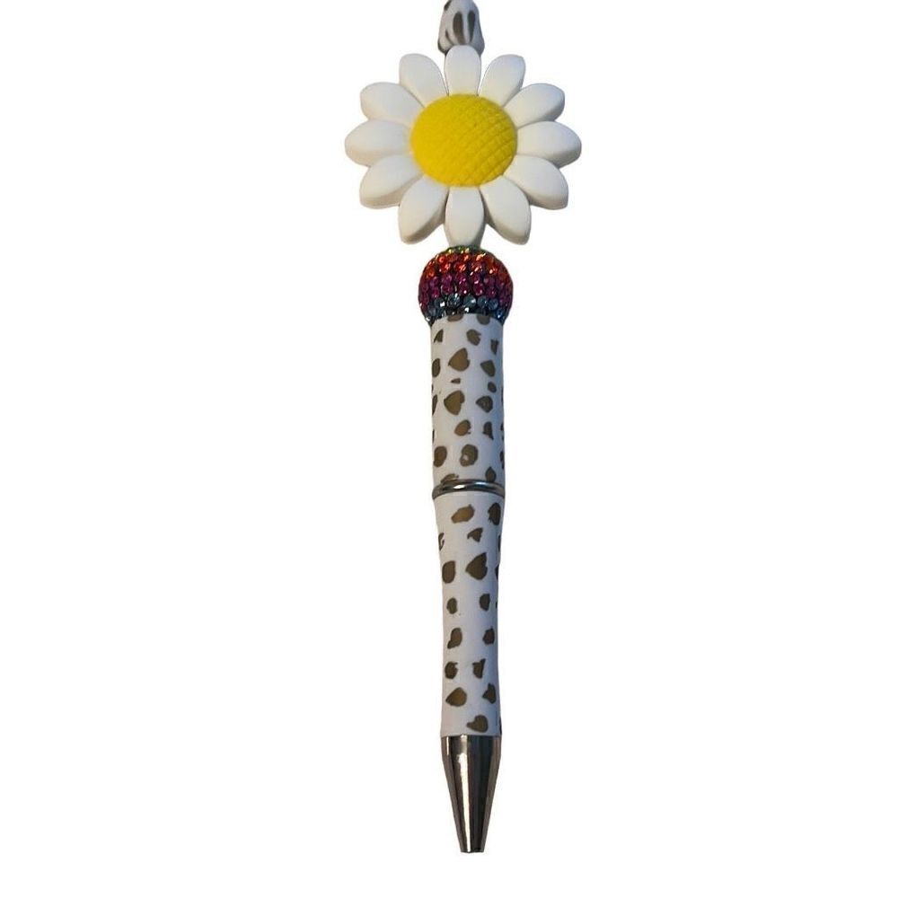 Flower daisy floral beaded writing pen handmade spots animal print rainbow glitt